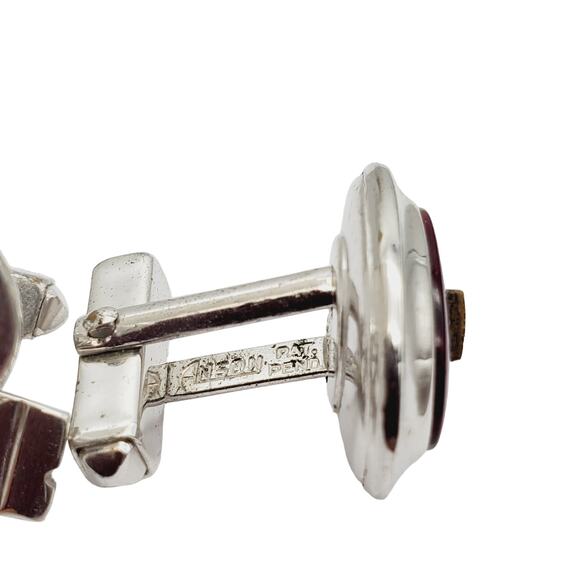 Anson Silver Tone Cufflinks & Tie Bar Red Clasp Clip MCM Oval CZ Rhinestone - Picture 5 of 11